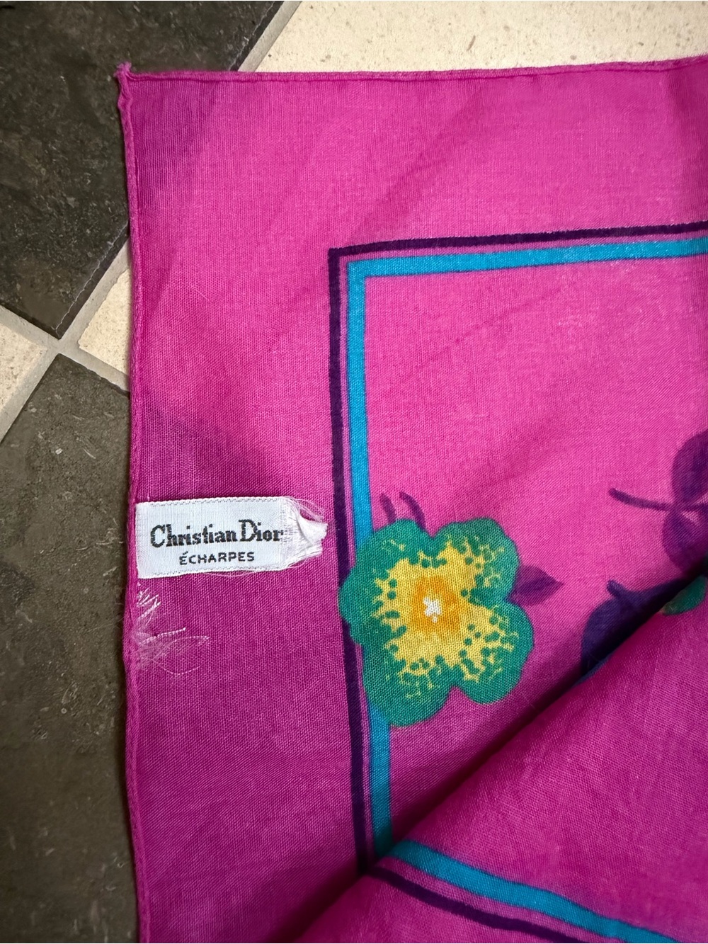 Vintage Christian Dior 30x30 Tropical Floral Scarf - Picture 6 of 12